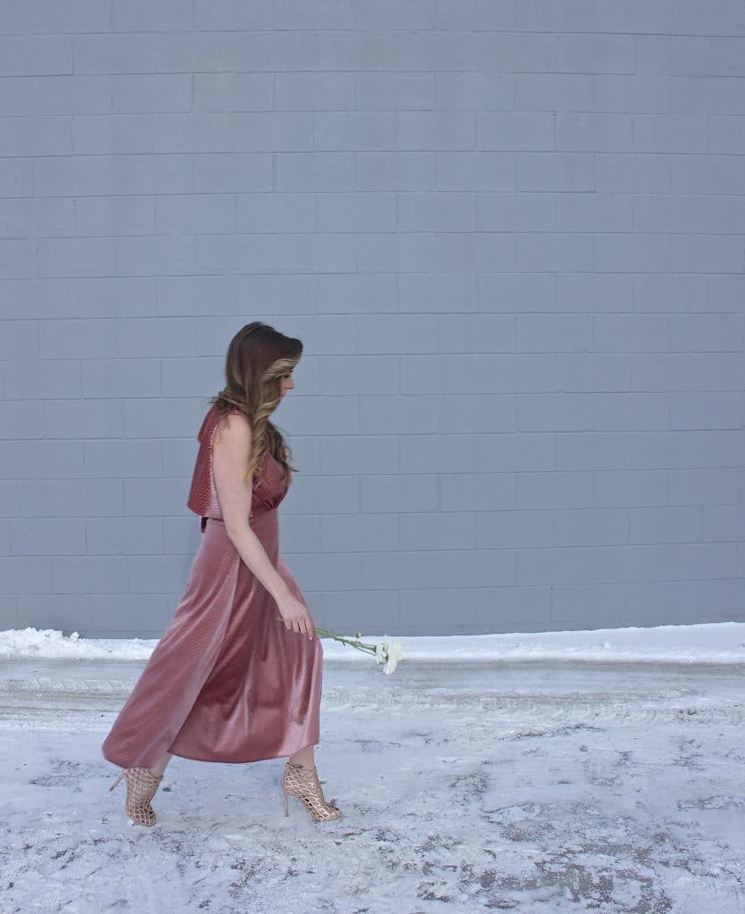 Pink velvet hot sale midi dress