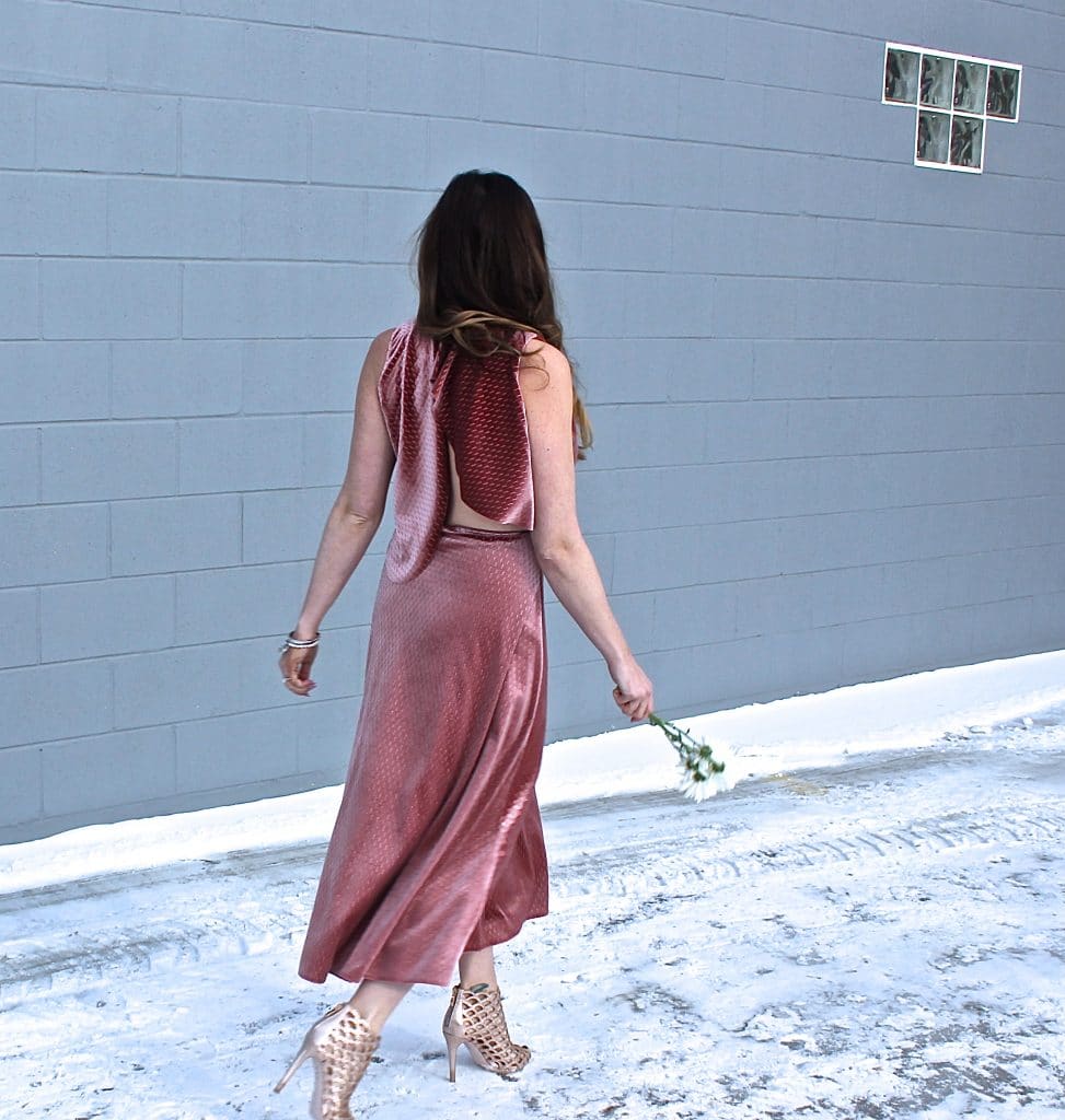 Pink Velvet Midi Dress-3