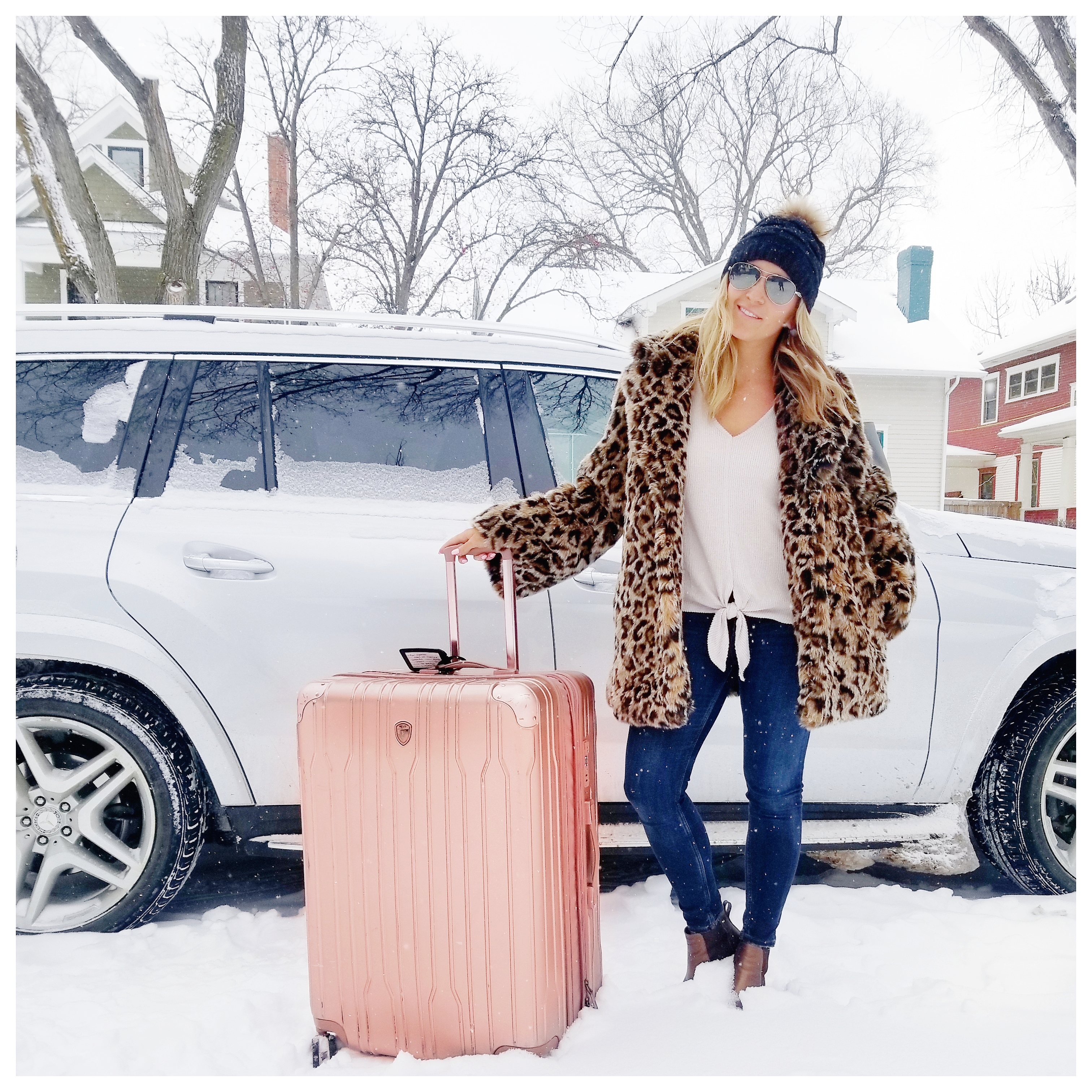 Leopard Print Coat Rose Gold Luggage Kari Skelton