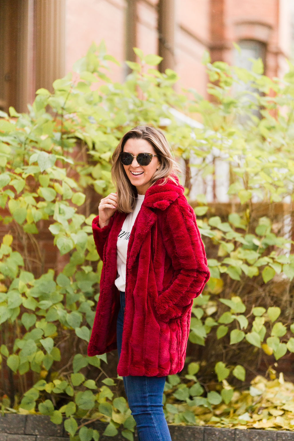 Womens red fur on sale jacket