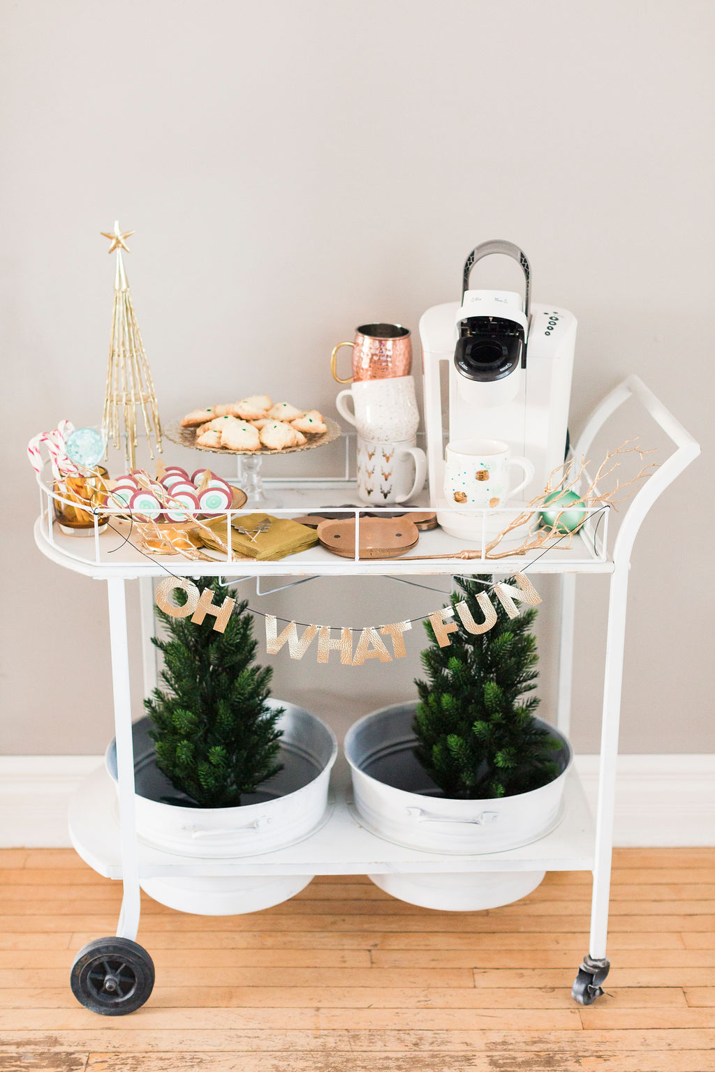 pretty gold and white Christmas Coffee Cart-1